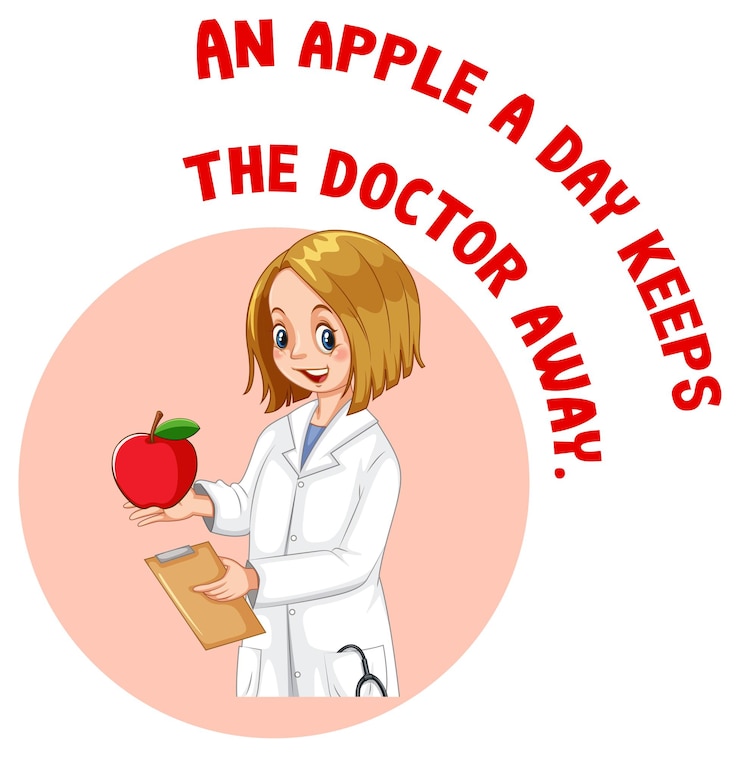 Vector Gratis english idiom with an apple a day keeps the doctor away