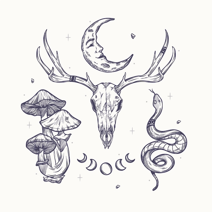Vector Gratis engraving hand drawn boho element set