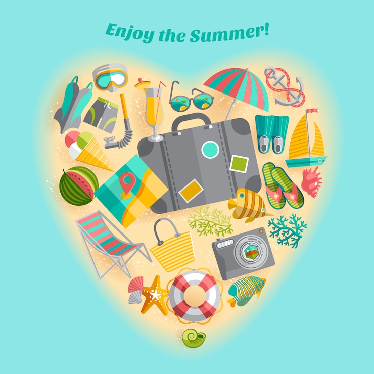 Vector Gratis  enjoy the summer holiday travel icons heart shaped composition poster