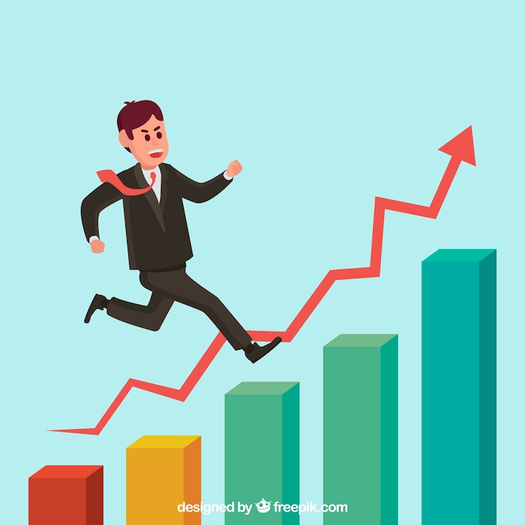 Vector Gratis entrepreneur on top of a growth chart