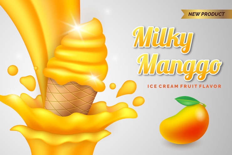 Vector Gratis es krim mangga susu yang realistis