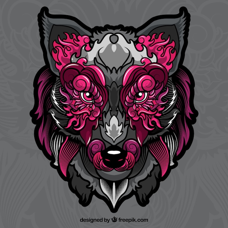Vector Gratis ethnic wolf portrait
