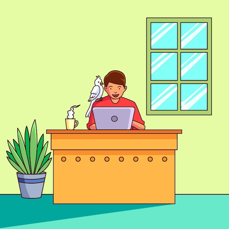Vector Gratis everyday scenes with pets concept with parrot