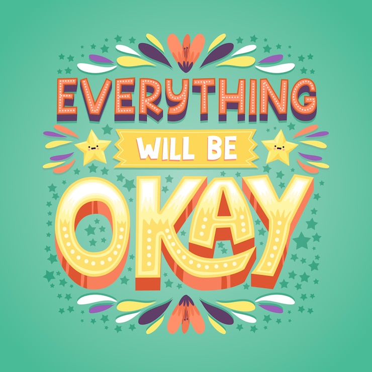 Vector Gratis everything will be okay lettering with floral ornaments