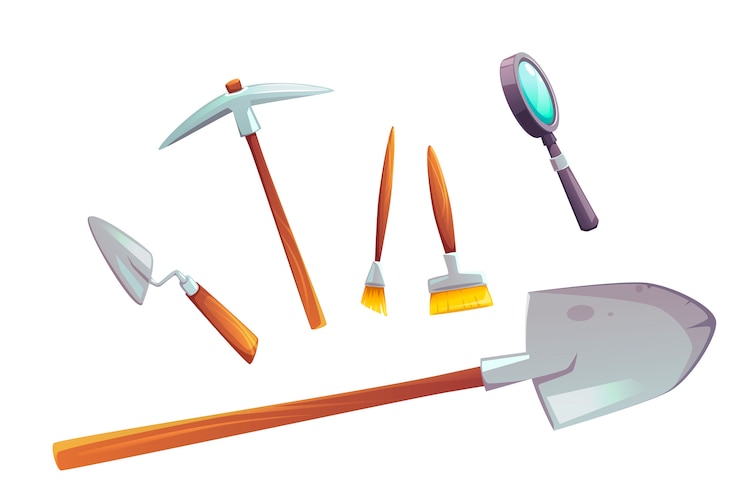 Vector Gratis excavation tools set of cartoon illustration