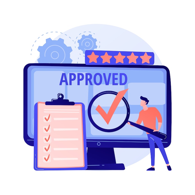 Vector Gratis expert approved. cartoon character holding checkmark symbol on hand. finished task, done sign. satisfactory, official sanction, acceptance.