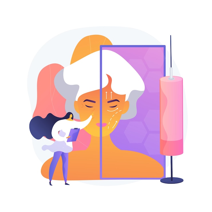 Vector Gratis face lifting abstract concept vector illustration. rhytidectomy procedure, facelift surgery, face lifting service, non surgical anti age treatment, facial skin rejuvenation abstract metaphor.