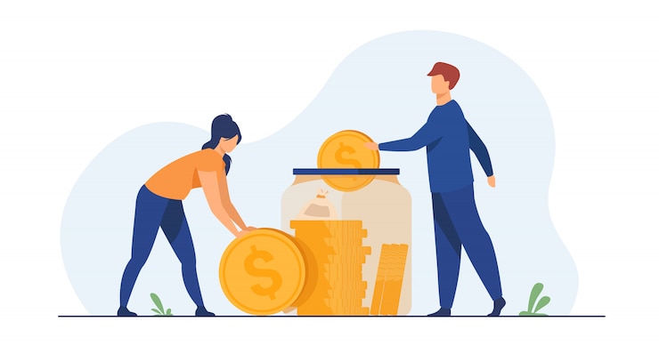 Vector Gratis family couple saving money