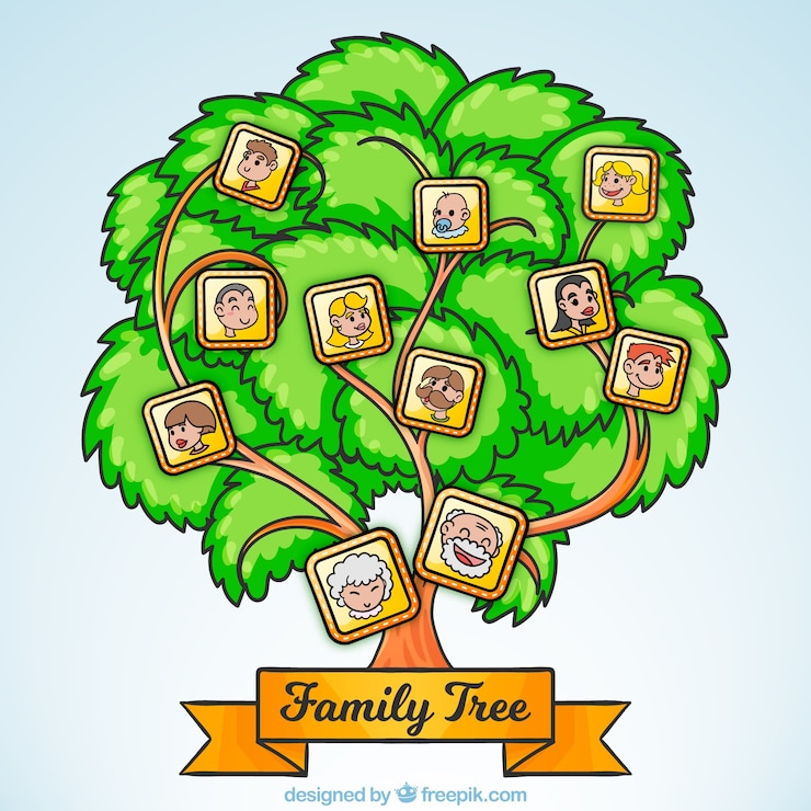 Vector Gratis fantastic family tree with cheerful members