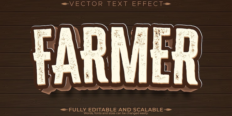 Vector Gratis farmer editable text effect editable agriculture and rural text style