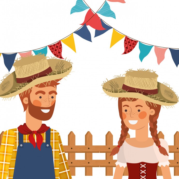Vector Gratis farmers couple talking with straw hat