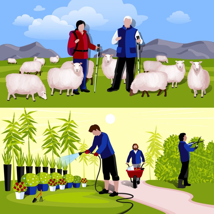 Vector Gratis farmers gardeners 2 horizontal flat banners set