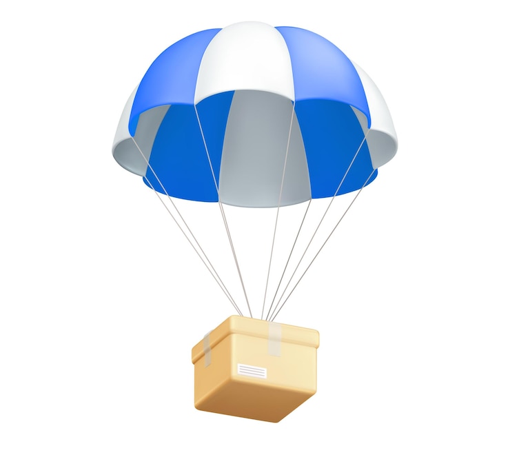Vector Gratis fast order delivery cardboard parcels on parachute