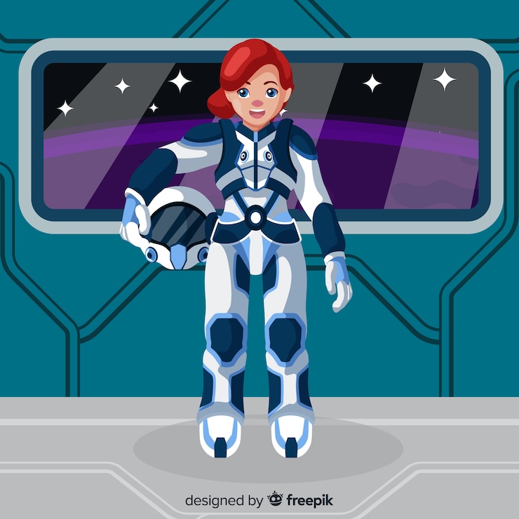 Vector Gratis female astronaut character with flat design
