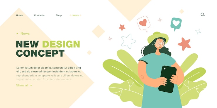 Vector Gratis female cartoon character posting content on social media