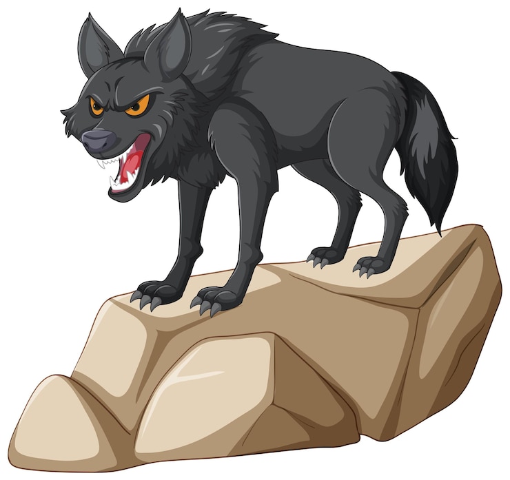 Vector Gratis fierce wolf standing on a rocky outcrop