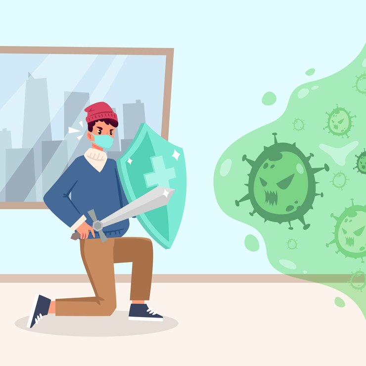 Vector Gratis fight the virus concept with shield