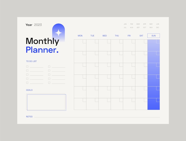 Vector Gratis flat 2023 monthly planner calendar template