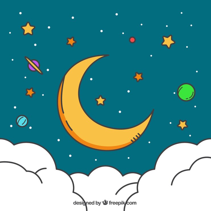 Vector Gratis flat background with moon and colored planets