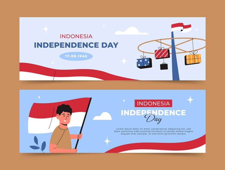 Vector Gratis flat banners set for indonesia independence day celebration