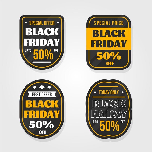 Flat black friday sale labels collection