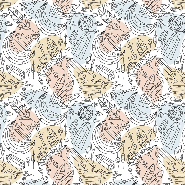 Vector Gratis flat boho style pattern with leaves