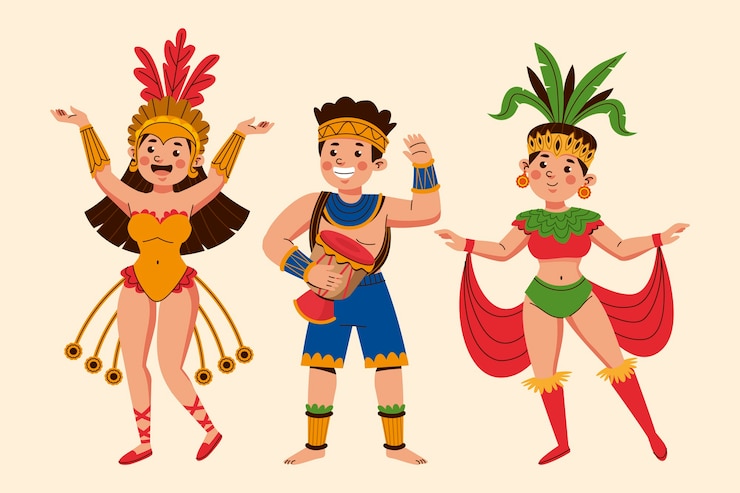 Vector Gratis flat brazilian carnival celebration characters illustration