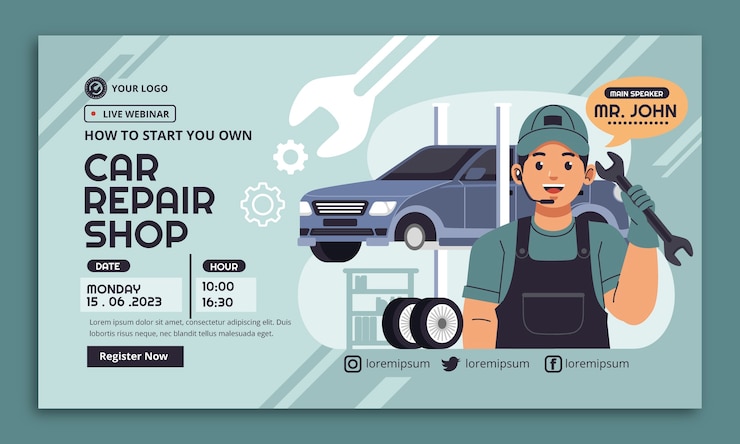 Vector Gratis flat car repair shop services webinar template