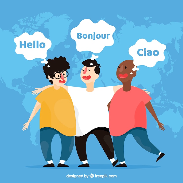 Vector Gratis flat characters speaking different languages
