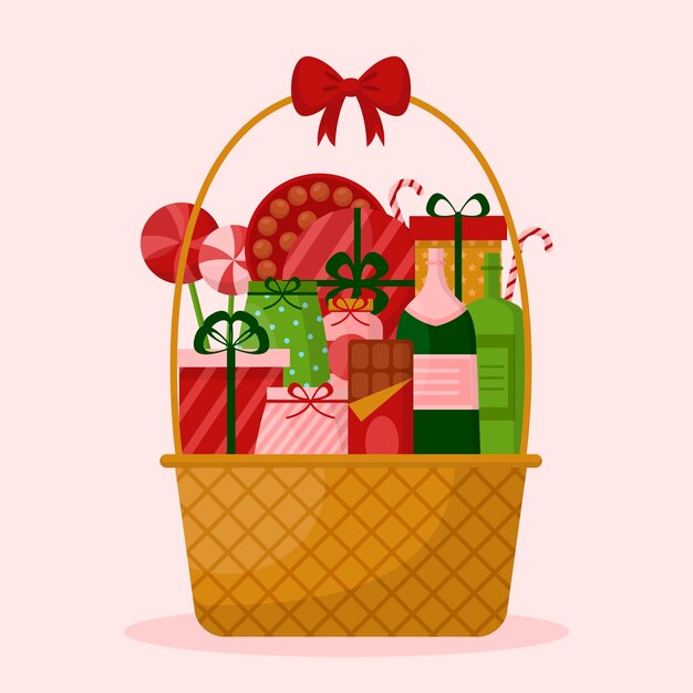 flat christmas basket illustration