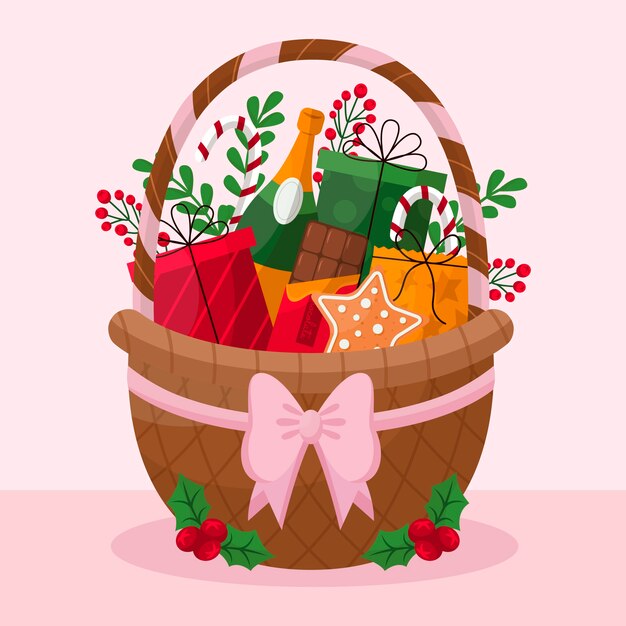flat christmas basket illustration