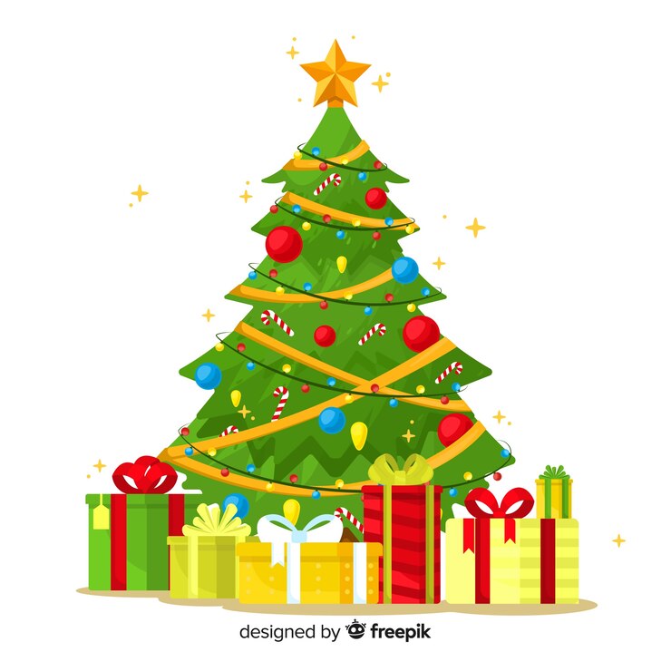 Vector Gratis flat christmas tree with gifts
