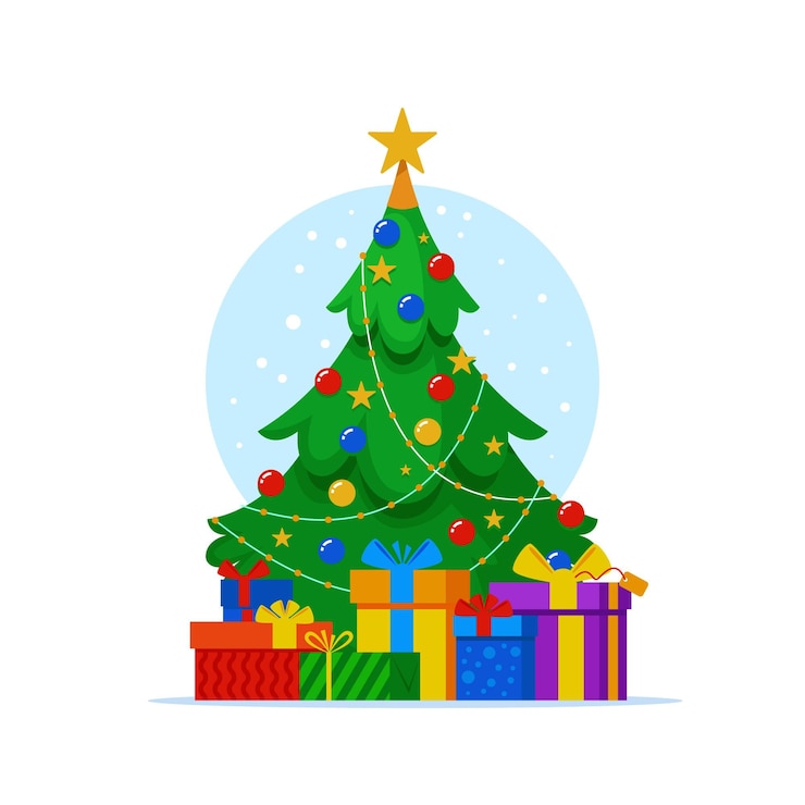 Vector Gratis flat christmas tree with presents