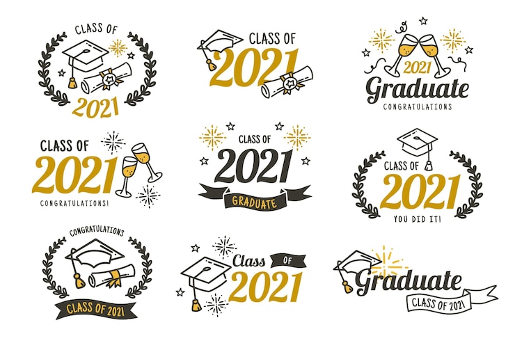 Vector Gratis flat class of 2021 badge collection