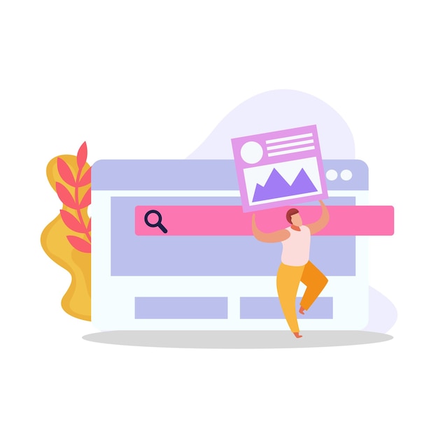 flat computer user illustration with program windows and human character