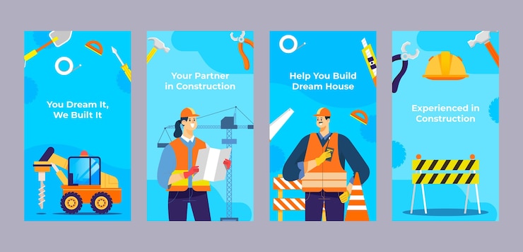 Vector Gratis flat construction company instagram stories collection