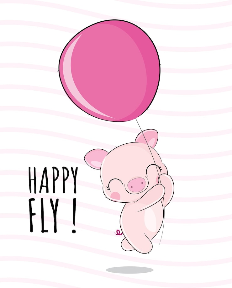 Vector Gratis flat cute animal pig happy flying with balloon illustration for kids. cute pig character