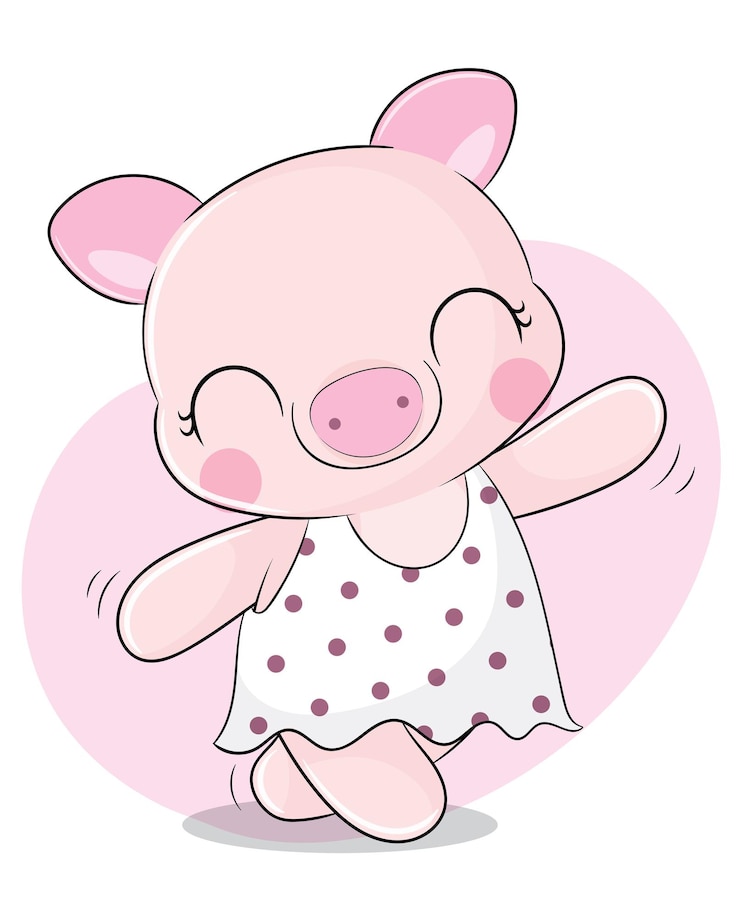 Vector Gratis flat cute animal pretty pig illustration for kids. cute pig character