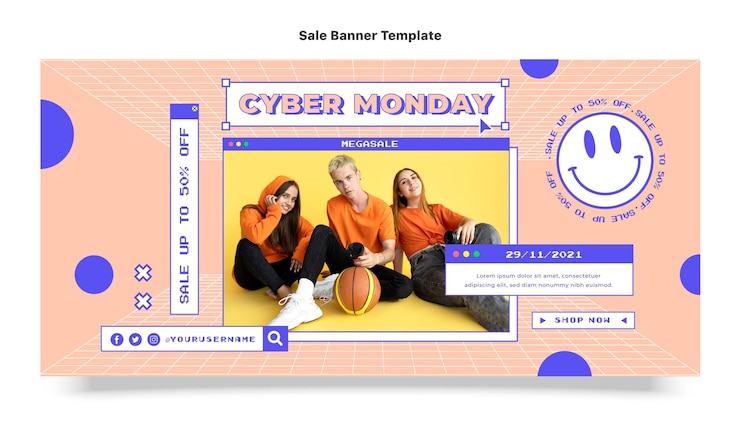 Vector Gratis flat cyber monday horizontal sale banner
