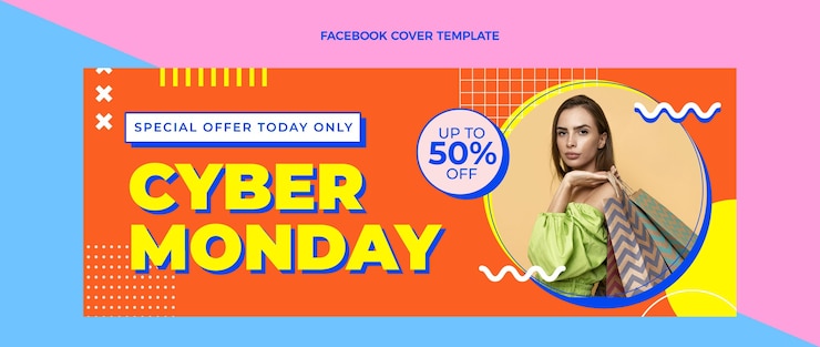 Vector Gratis flat cyber monday social media cover template