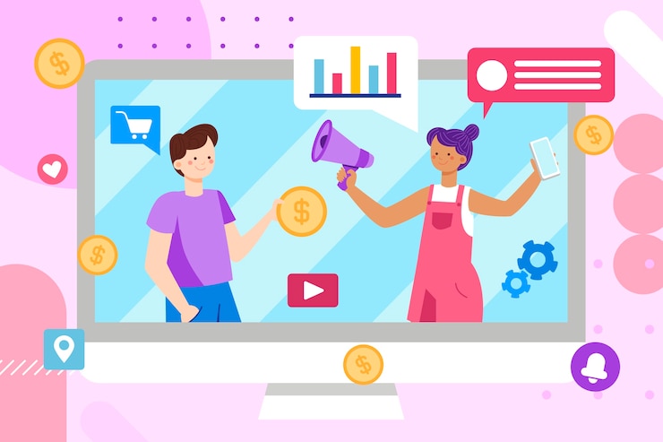 Vector Gratis flat design affiliate marketing illustration
