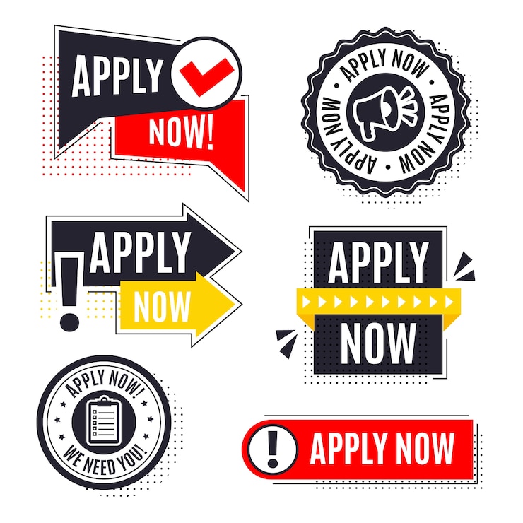 Vector Gratis flat design apply now badges