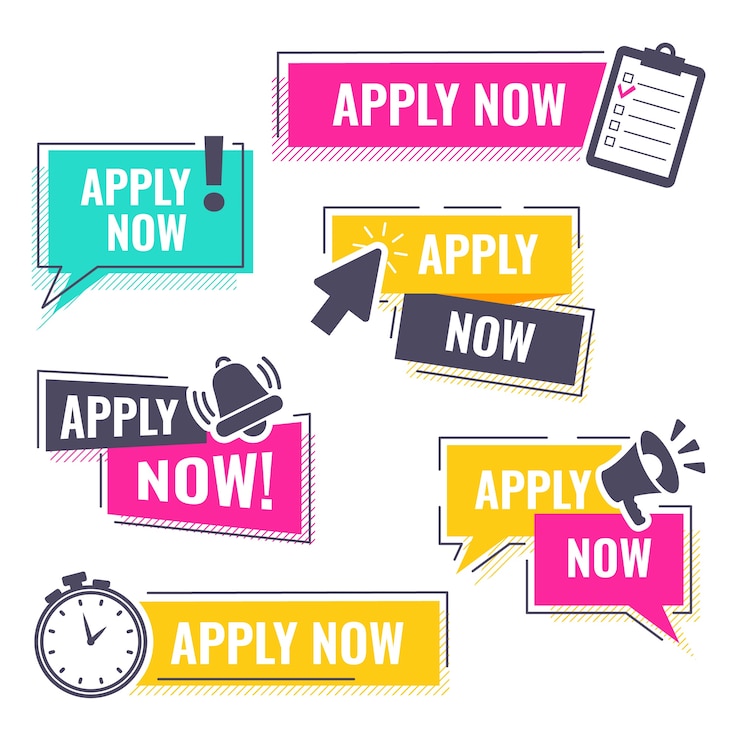 Vector Gratis flat design apply now label collection