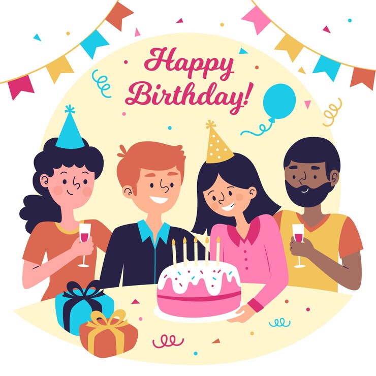 Vector Gratis flat design birthday illustration with people and cake