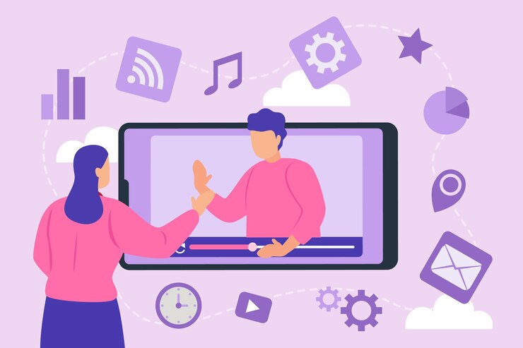 Vector Gratis flat design business communication with device