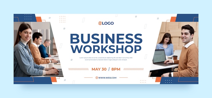 Vector Gratis flat design business workshop facebook cover