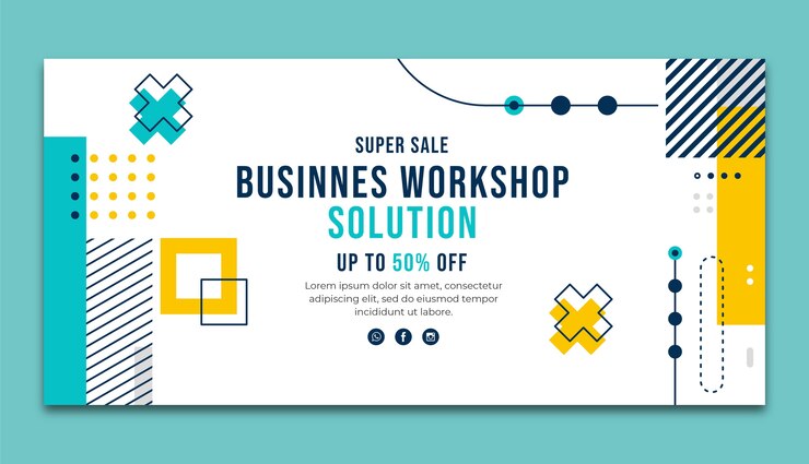 Vector Gratis flat design business workshop horizontal sale banner