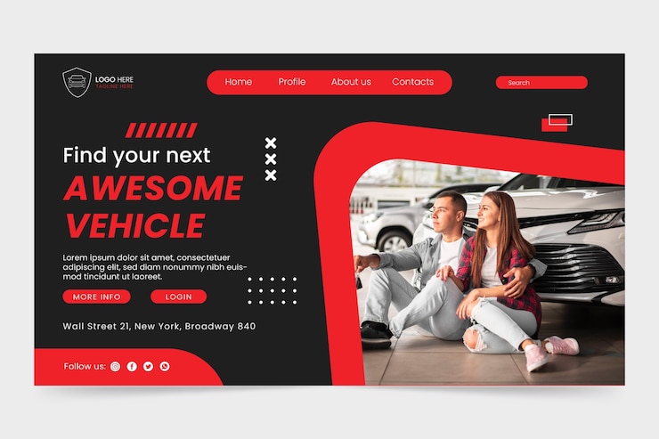 Vector Gratis flat design car dealership landing page template