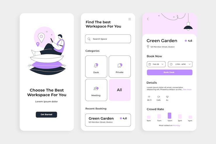 Vector Gratis flat design coworking app template