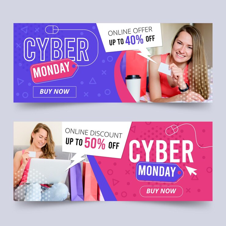 Vector Gratis flat design cyber monday banners set
